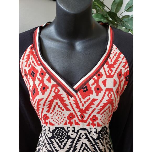 Scotch and Soda Knee Length Dress Womens Multi Geo Print Viscose Split V Neck - Picture 9 of 12